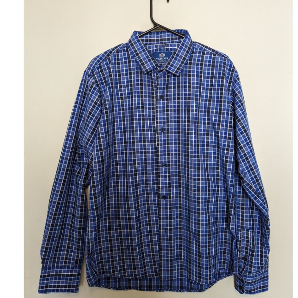 Verona Blue & Black Plaid Business/Casual Men Shirt size XXL Made in Italy